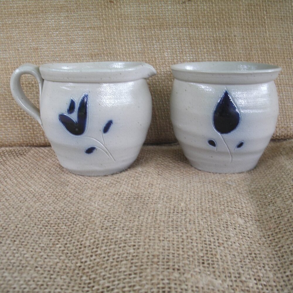 Vintage Williamsburg Salt Glaze Pottery Sugar & Creamer